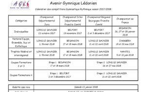 Calendrier des Compétitions 2017-2018